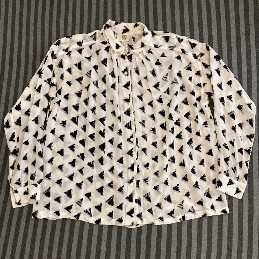 KOCH Long Sleeve White x Black Print Blouse Shirt Size S